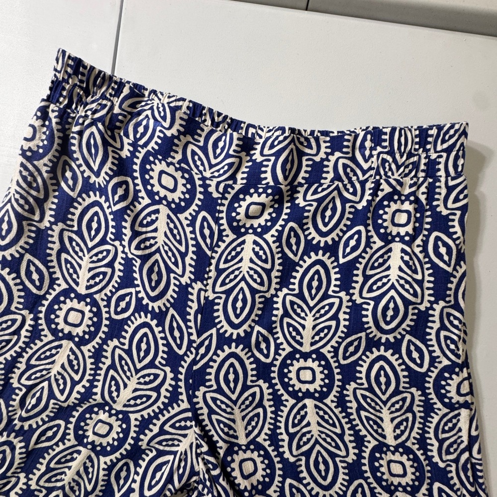 Rose + Olive Resort Blue White Geometric Paisley Wide Leg Palazzo Pants XL - Picture 5 of 16